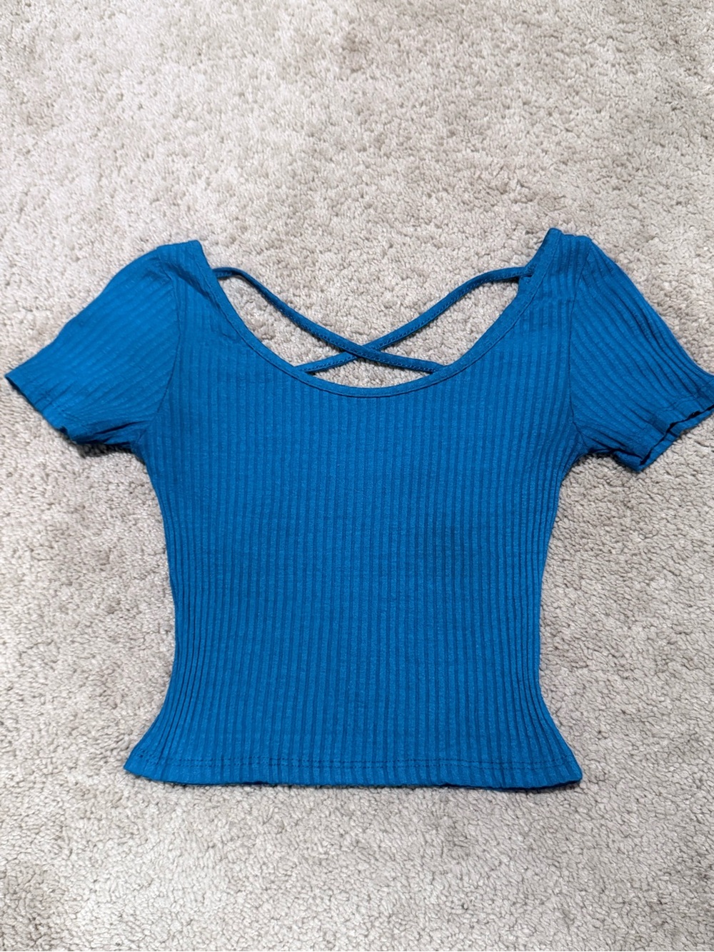 Cobalt Ribbed Crisscross Crop Top
